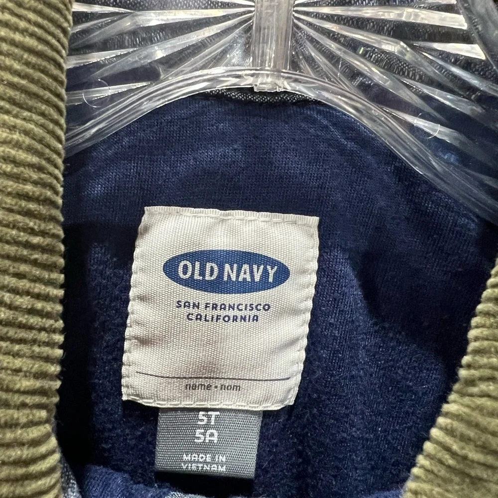 Old Navy Quilted Denim Chambray Button Front Sweater Jacket Coat Corduroy Accent